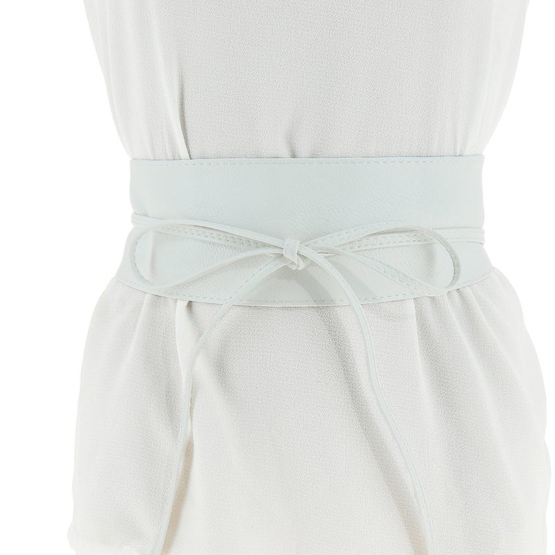 FASHIONGEN Obi Belt for Women â€“ Wide Waist Belt in Faux Leather, MICA - White, Small/Medium - Image 2